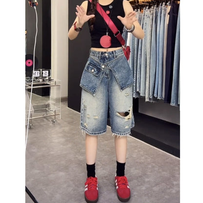 Half denim pants D0185