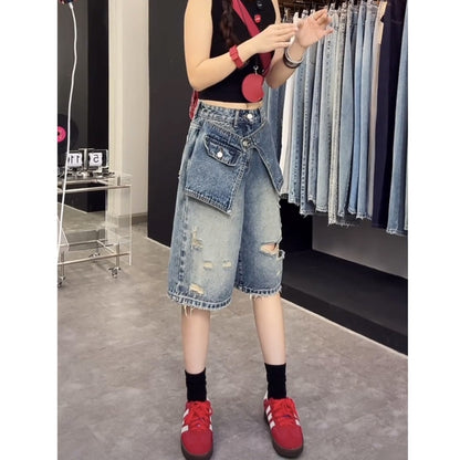 Half denim pants D0185