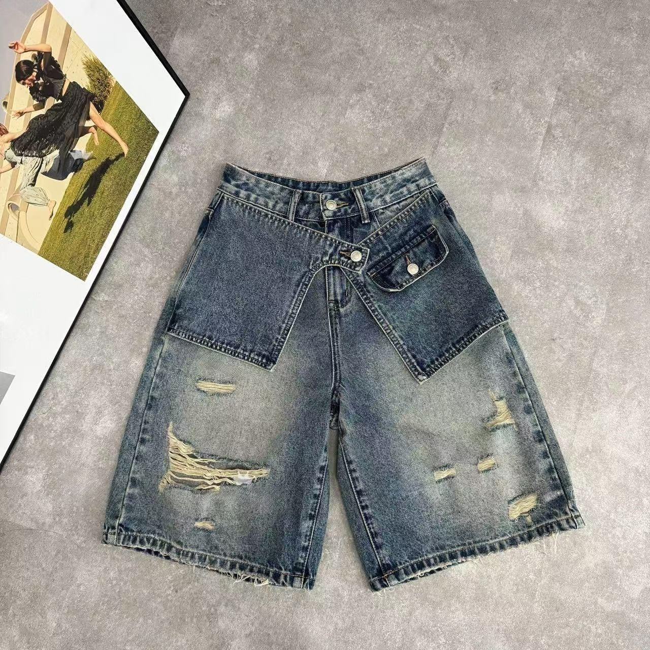 Half denim pants D0185