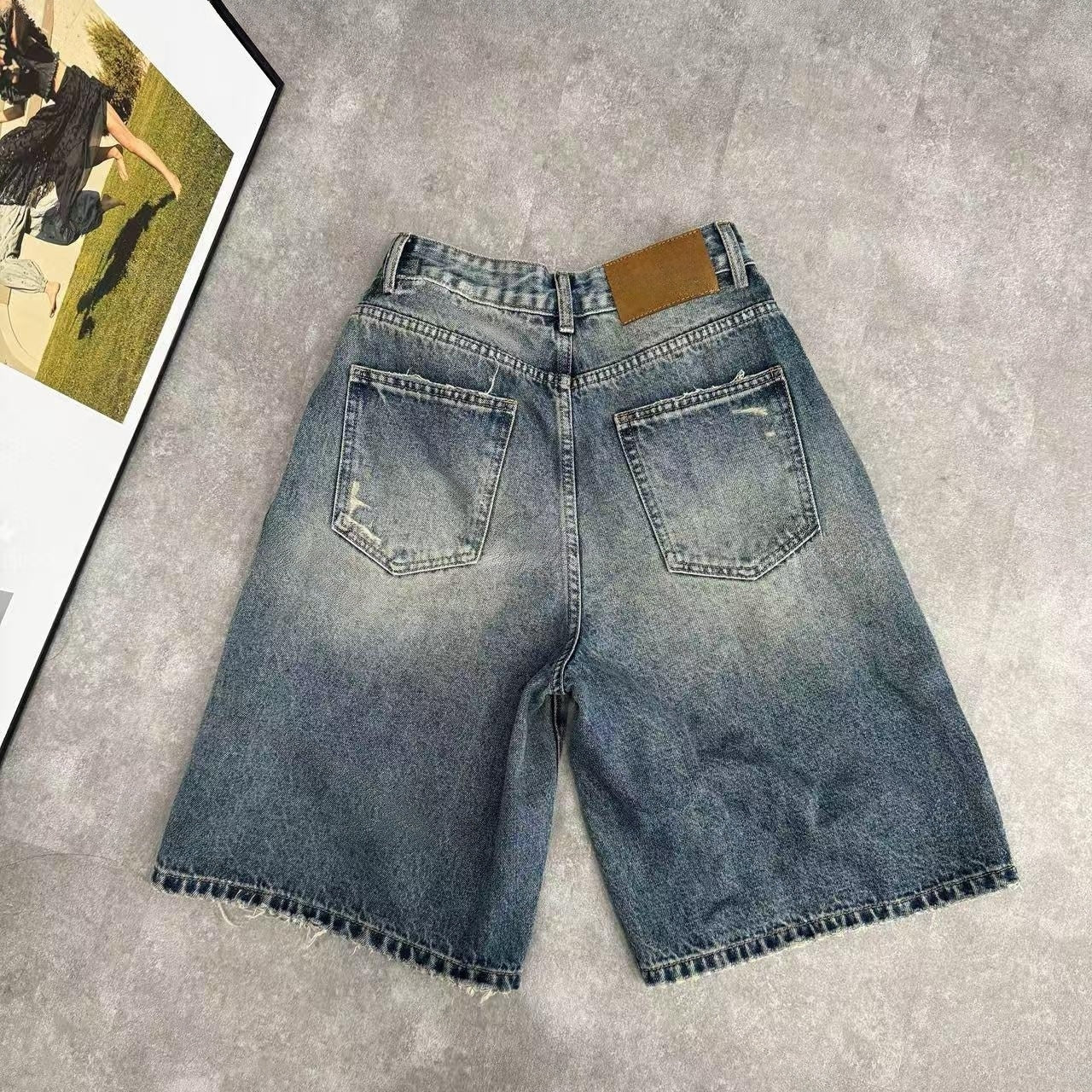 Half denim pants D0185