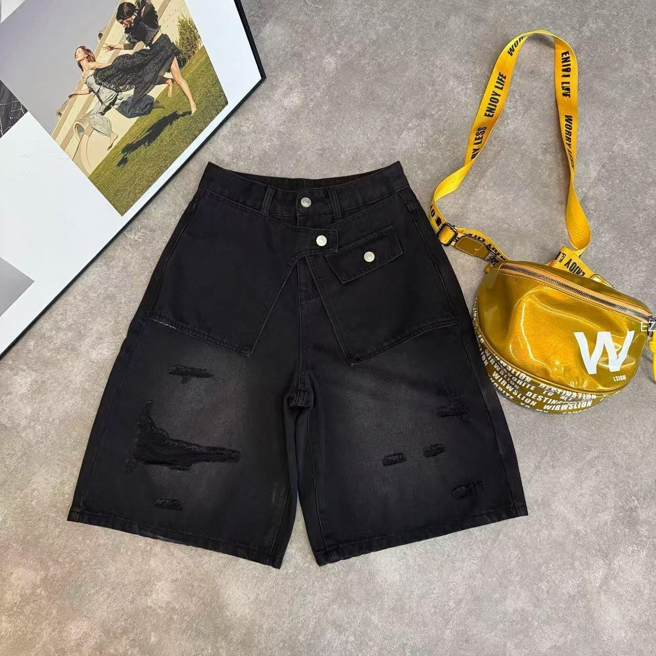 Half denim pants D0185