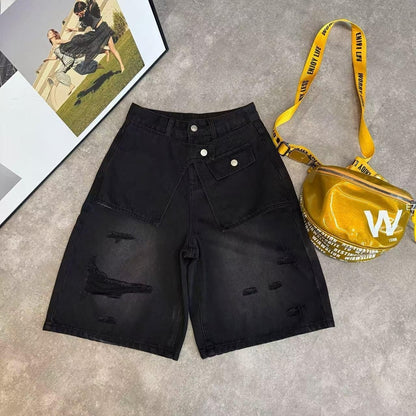 Half denim pants D0185