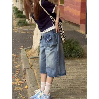 Wide leg denim capris D0186