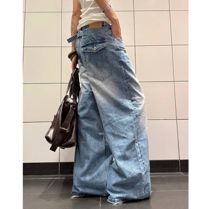 Wide leg washed denim jeans D0197