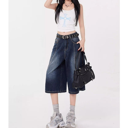 Wide leg denim capris D0196