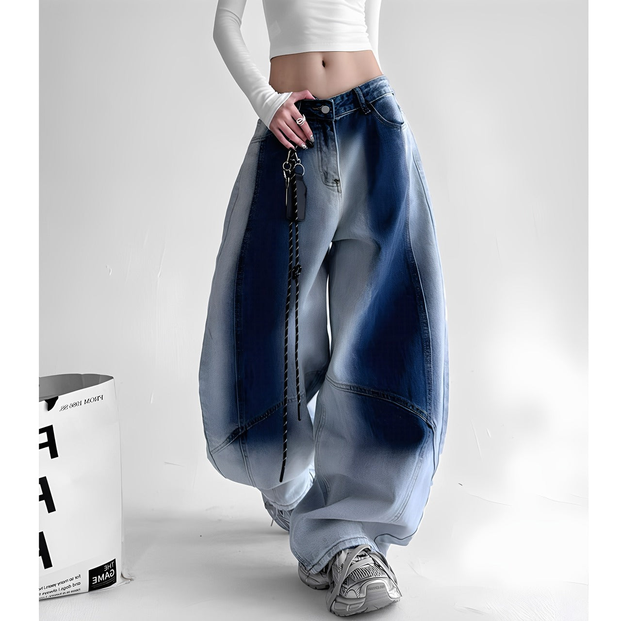 Wide leg gradient denim jeans D0192