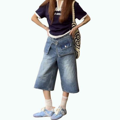 Wide leg denim capris D0186