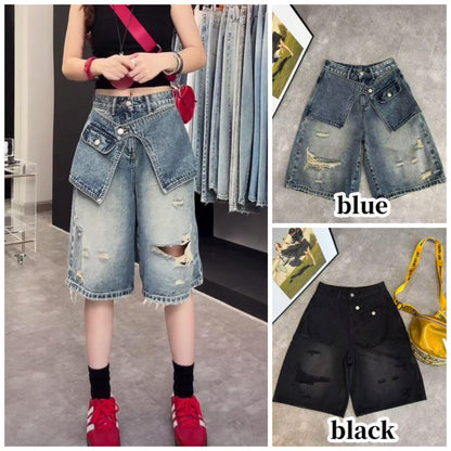 Half denim pants D0185