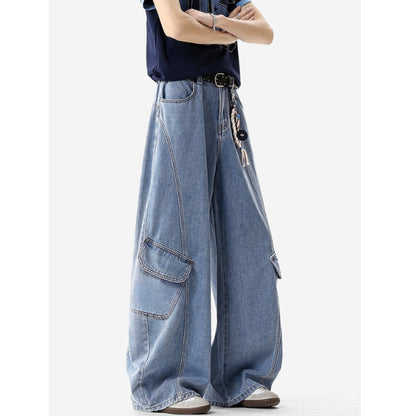 Cargo wide leg denim jeans D0189