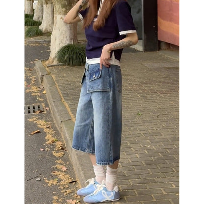 Wide leg denim capris D0186