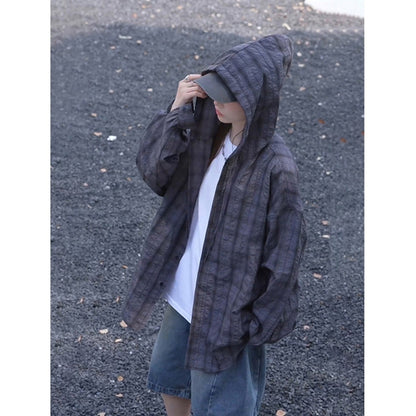 Hooded checked shirt D0199