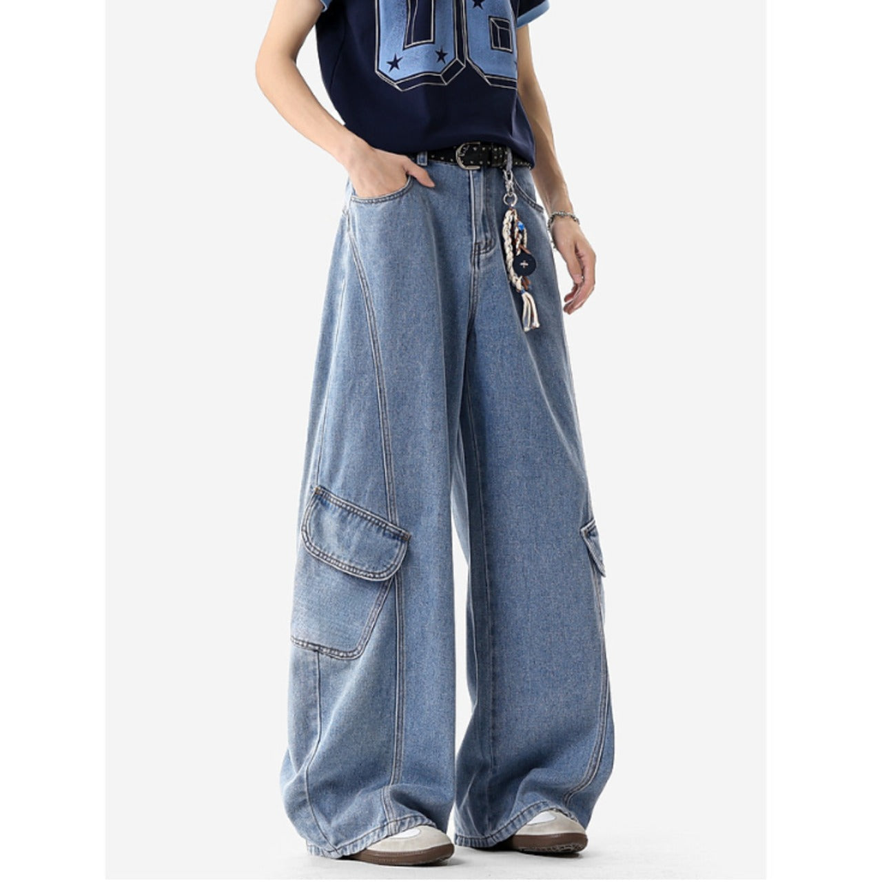 Cargo wide leg denim jeans D0189