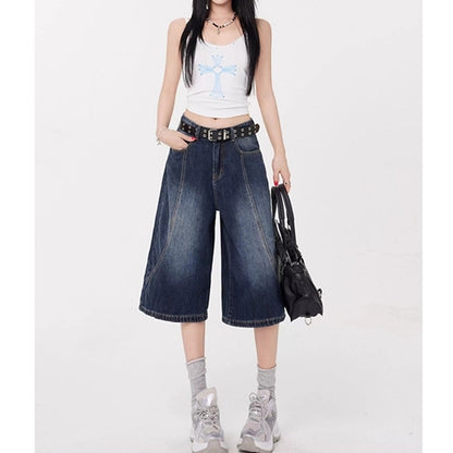 Wide leg denim capris D0196