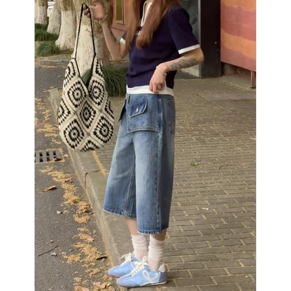 Wide leg denim capris D0186