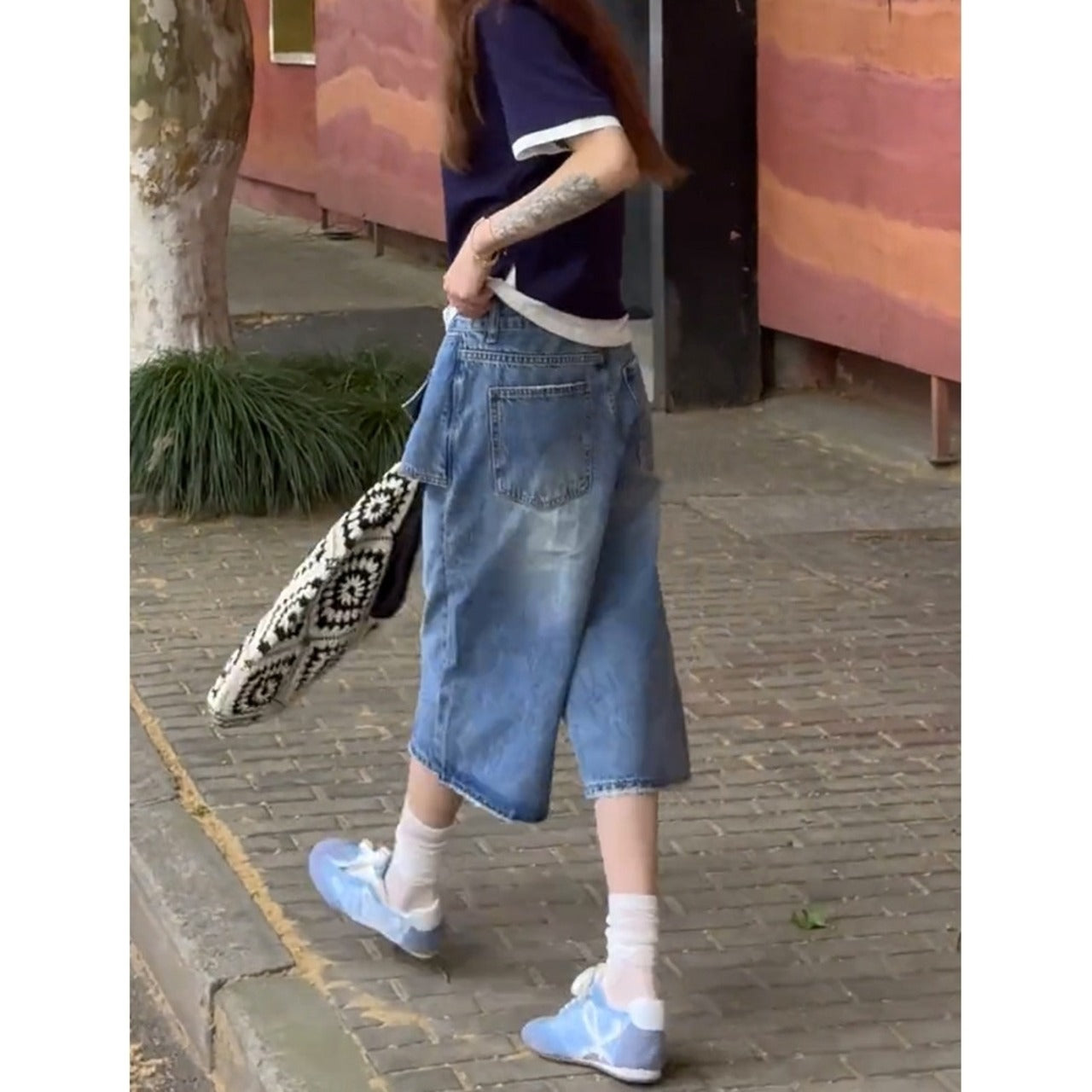 Wide leg denim capris D0186