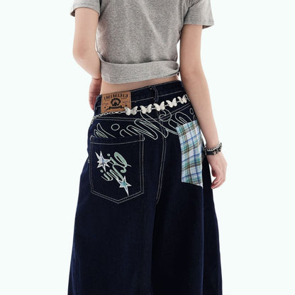 Wide leg denim capris D0195