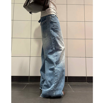 Wide leg washed denim jeans D0197