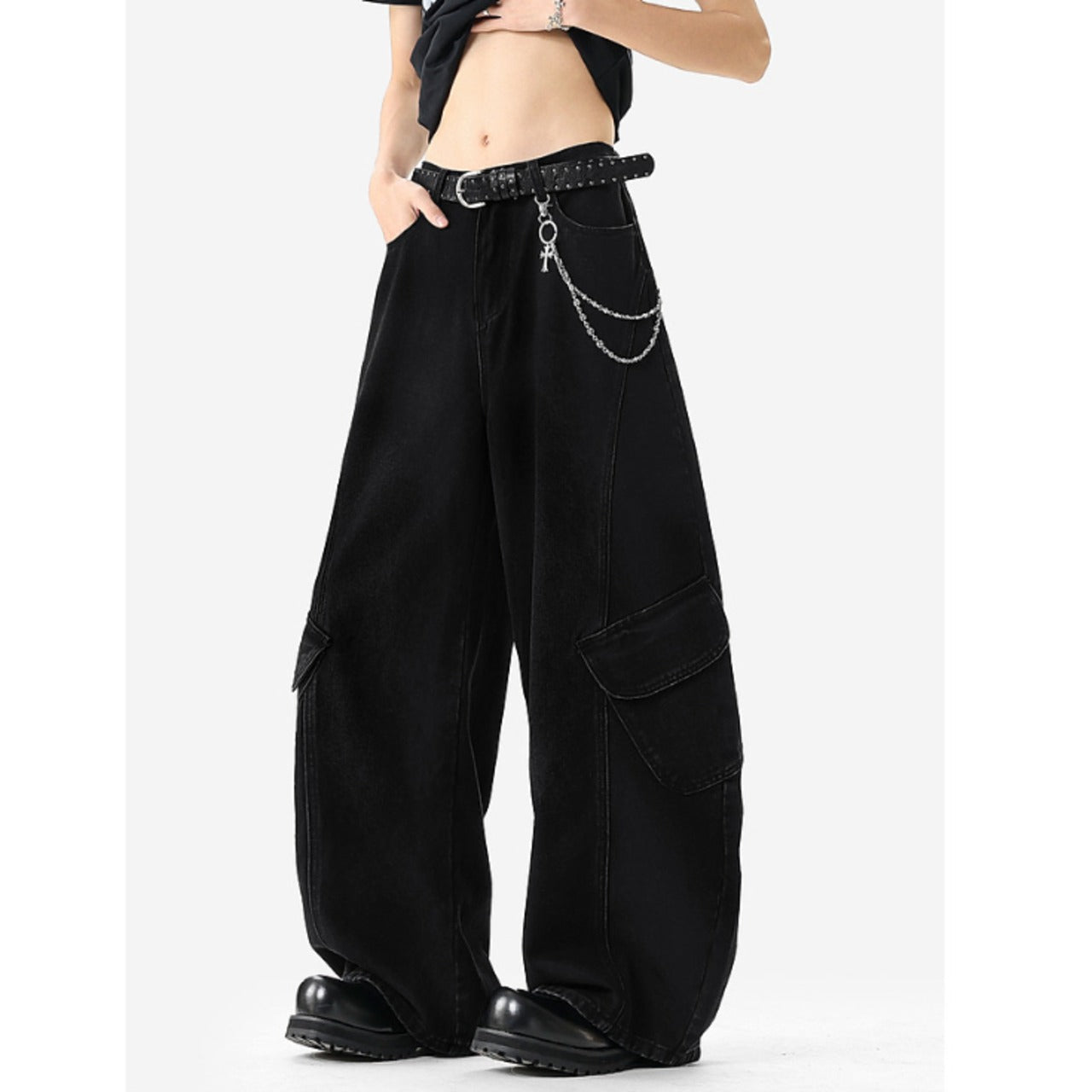 Cargo wide leg denim jeans D0189