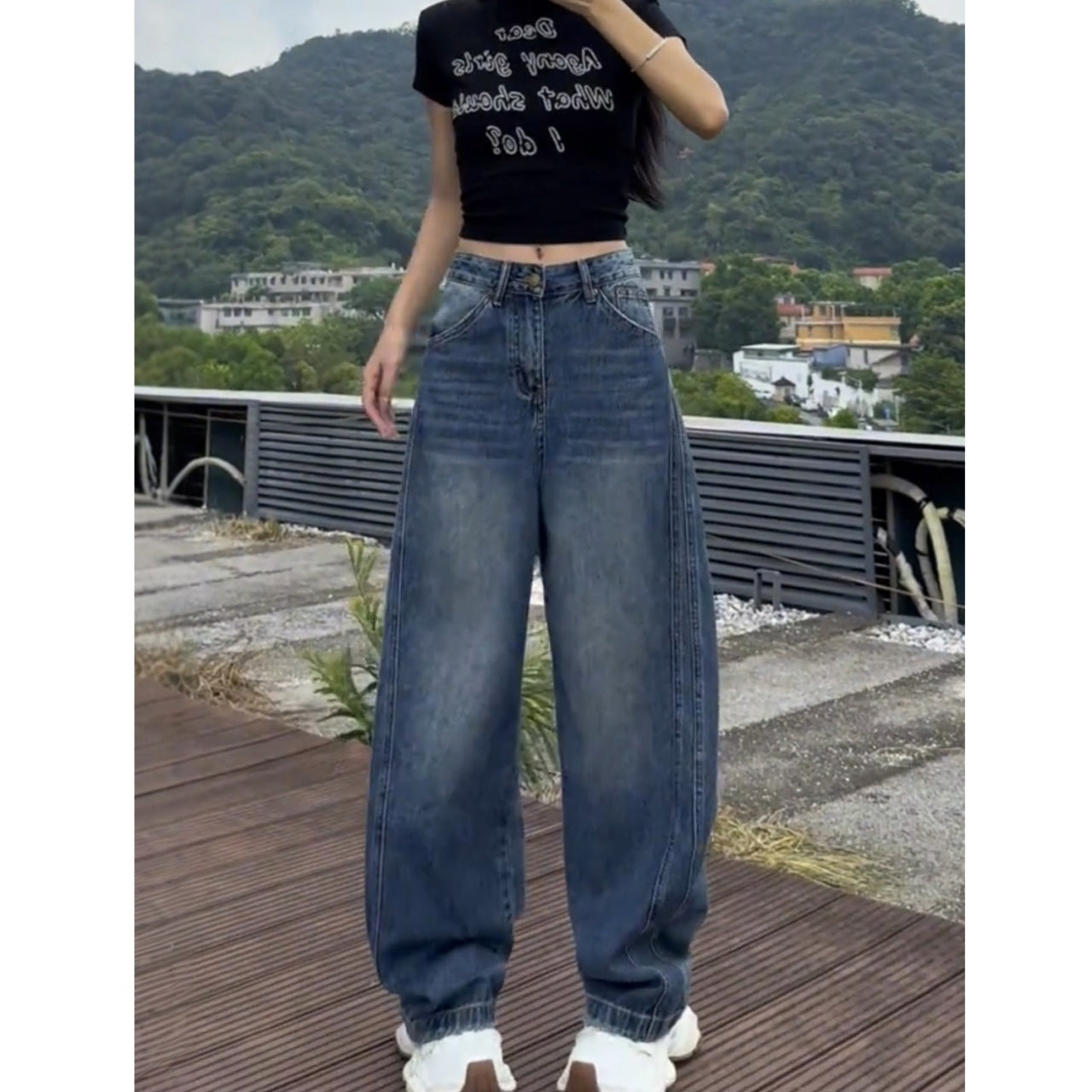 Loose straight denim jeans D0183