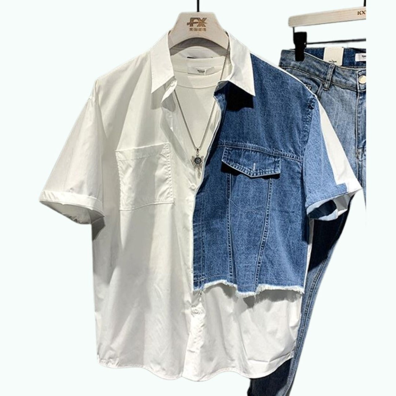 Denim docking short sleeve shirt D0200