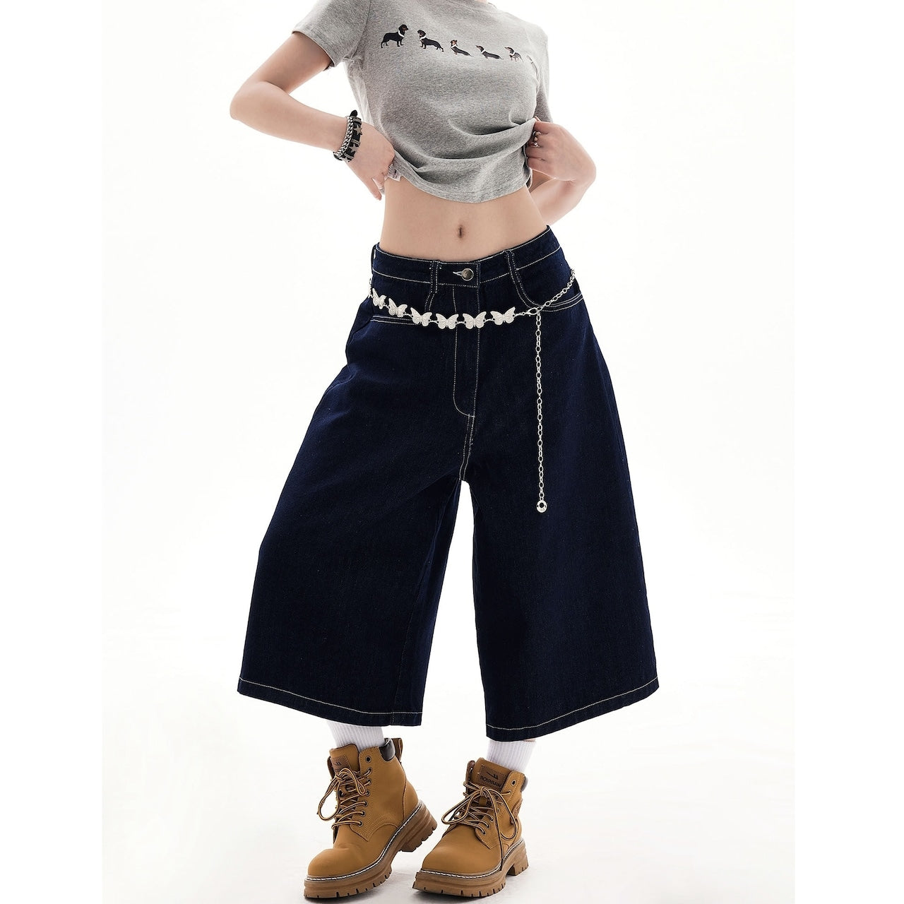 Wide leg denim capris D0195