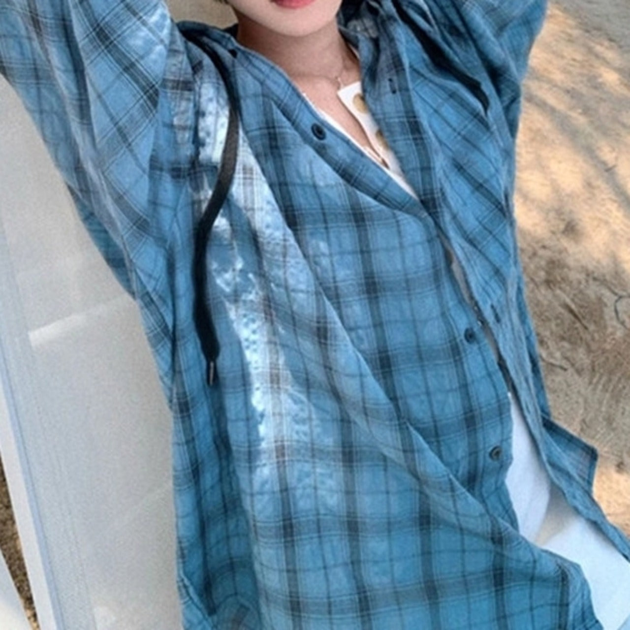 Hooded checked shirt D0199
