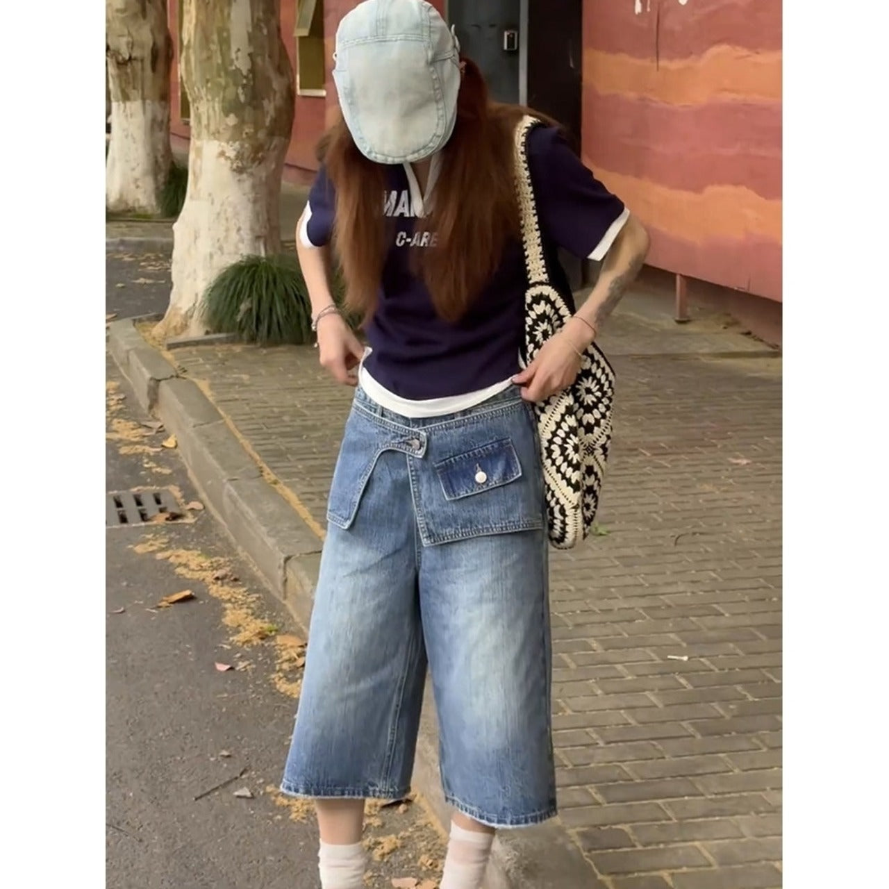 Wide leg denim capris D0186