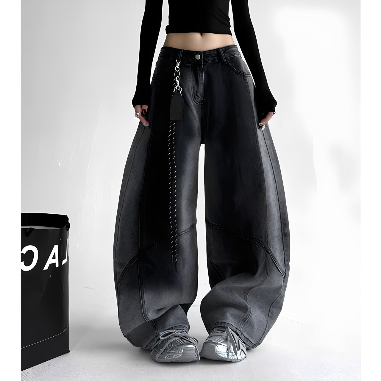Wide leg gradient denim jeans D0192