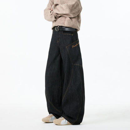 Plaid big pocket denim jeans D0188