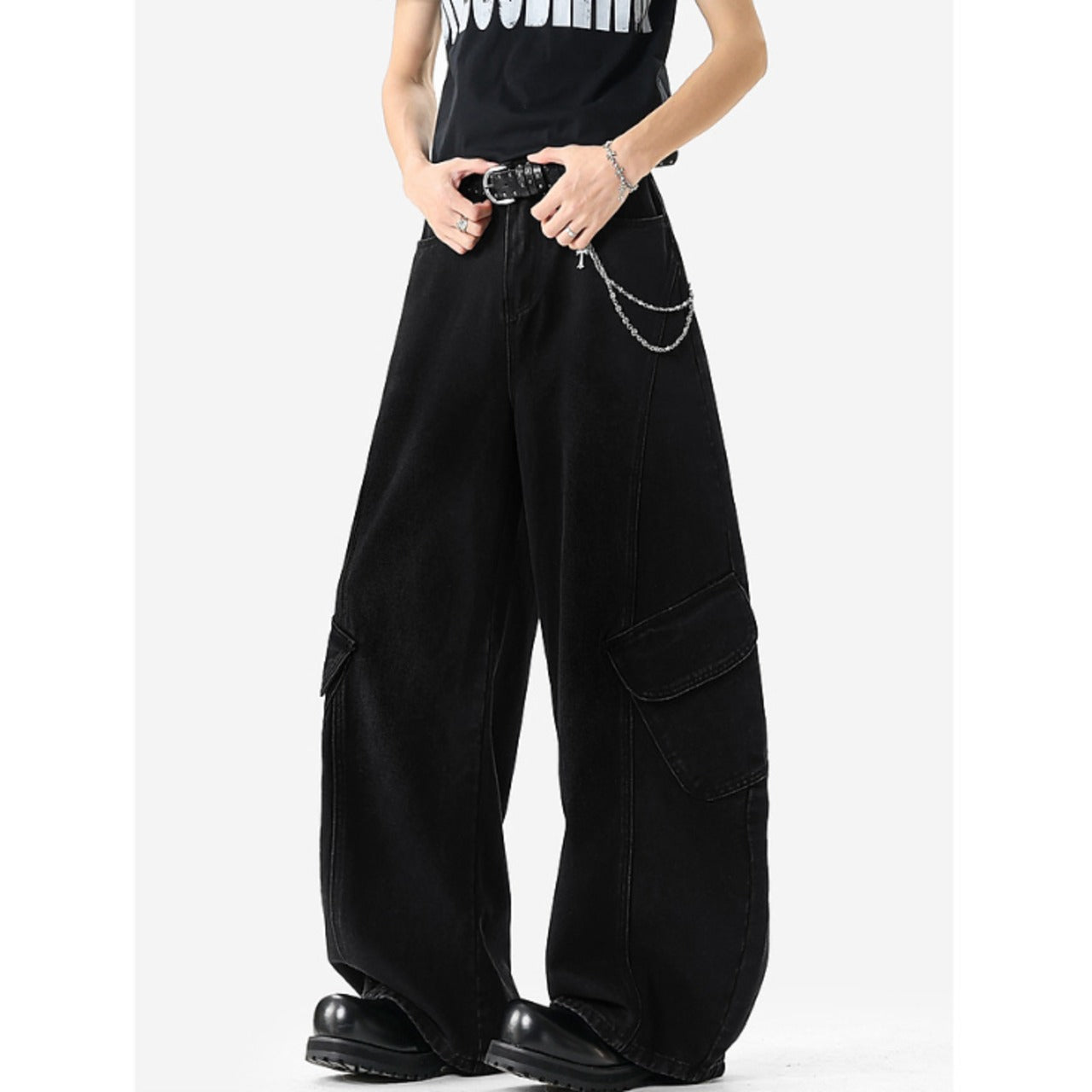 Cargo wide leg denim jeans D0189
