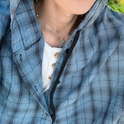 Hooded checked shirt D0199