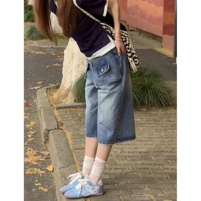 Wide leg denim capris D0186