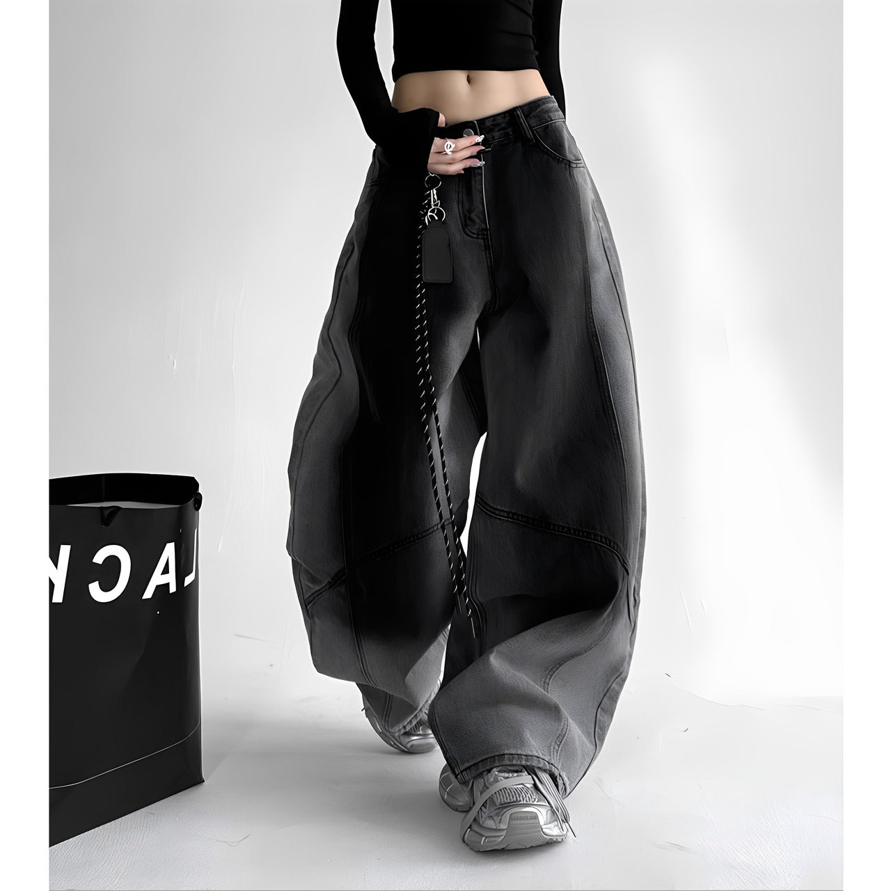 Wide leg gradient denim jeans D0192