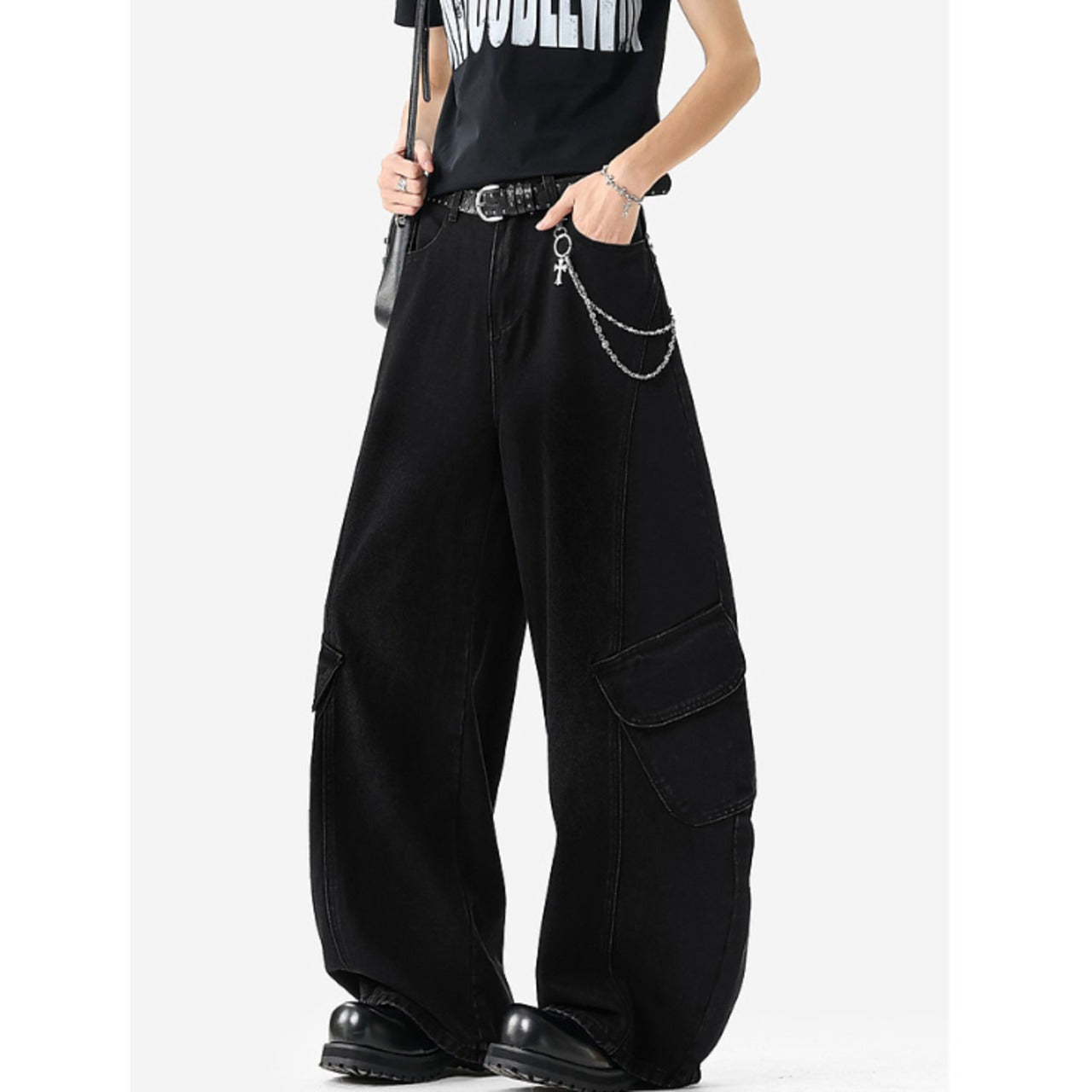 Cargo wide leg denim jeans D0189