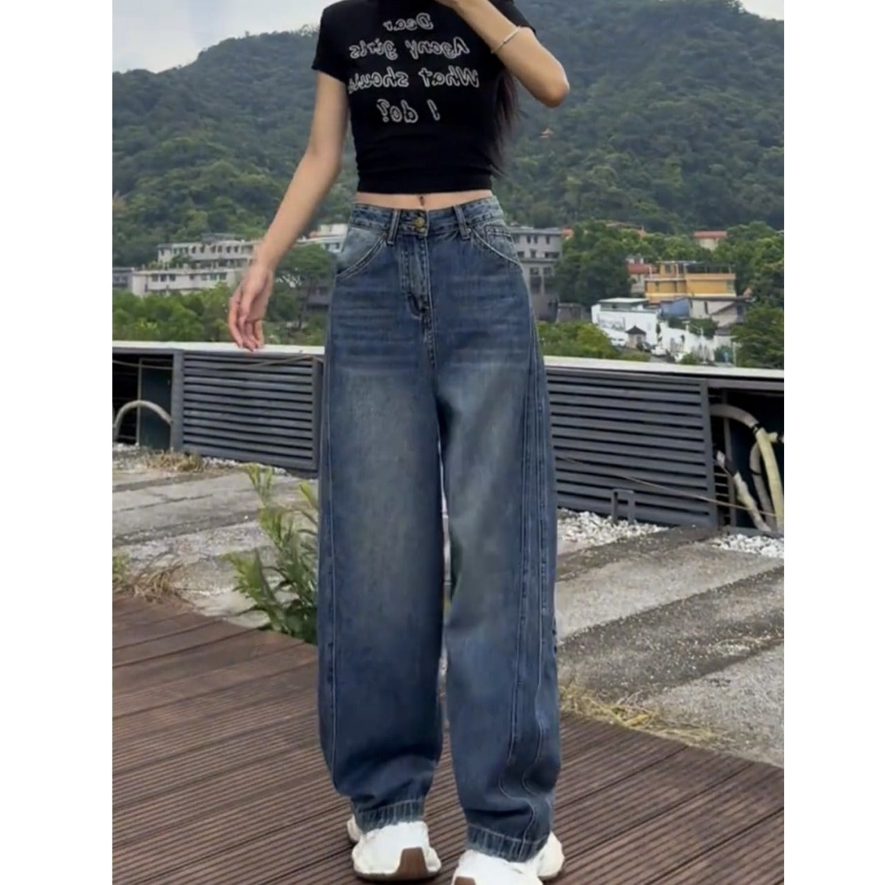 Loose straight denim jeans D0183