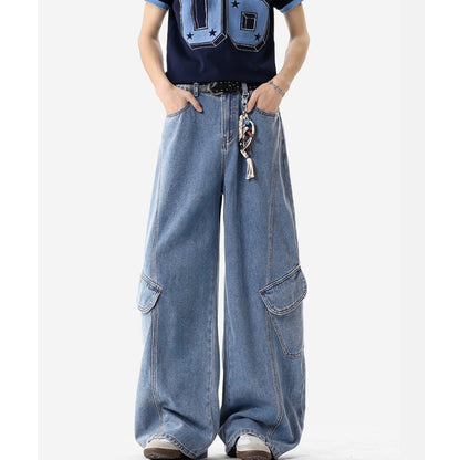 Cargo wide leg denim jeans D0189