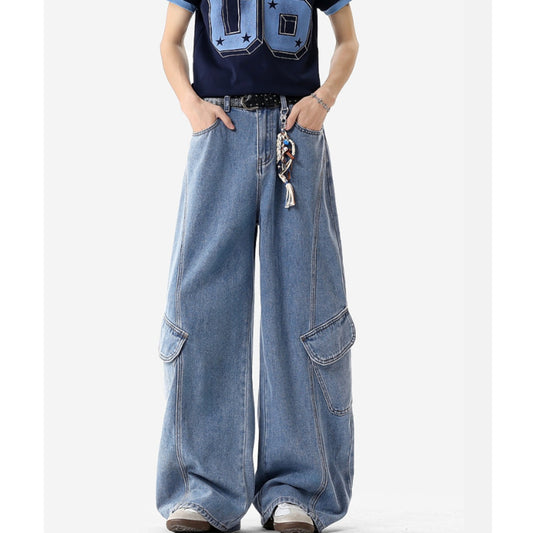 Cargo wide leg denim jeans D0189
