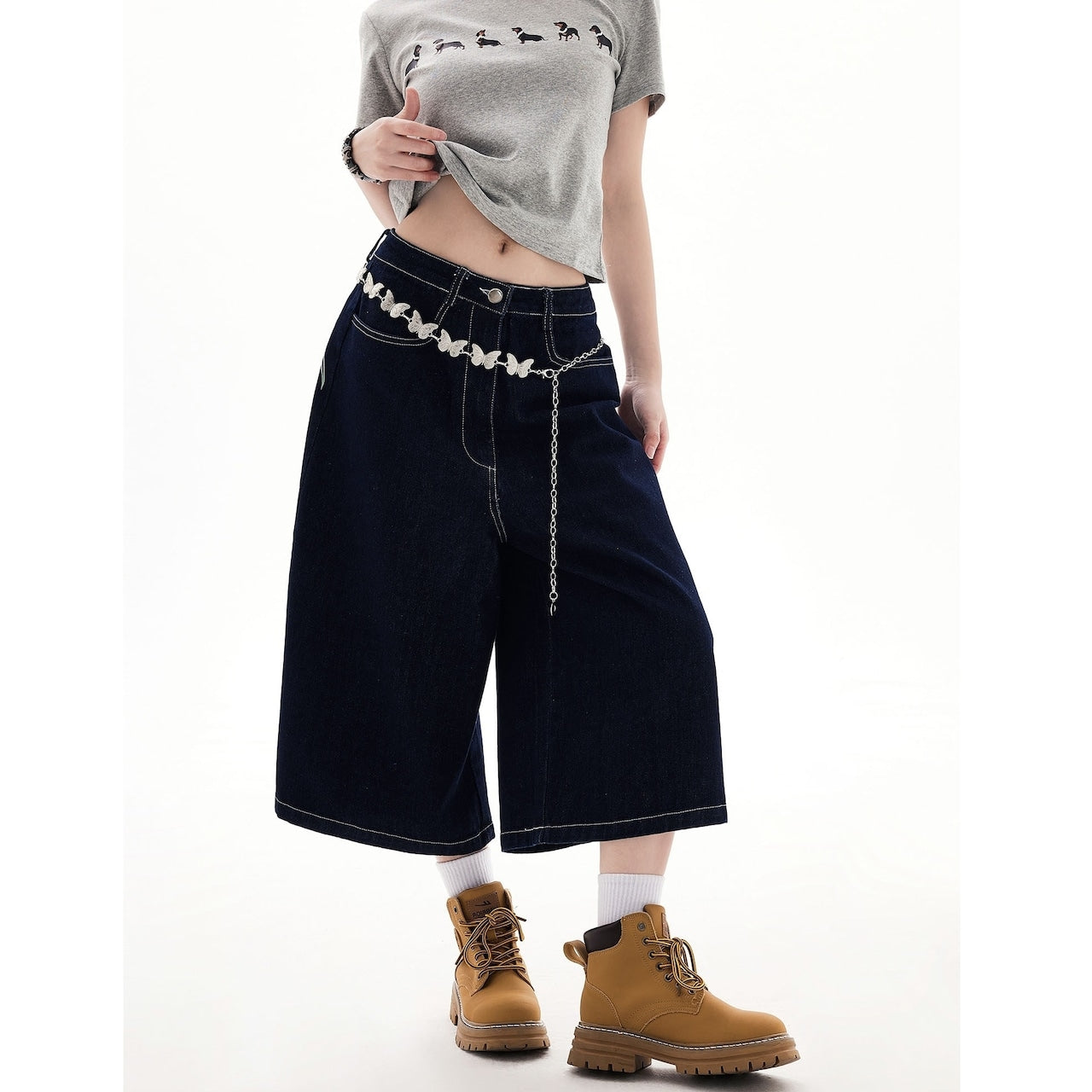 Wide leg denim capris D0195