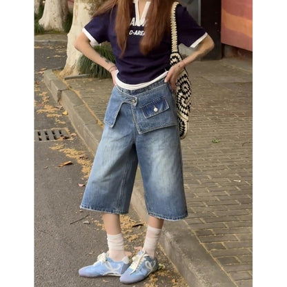 Wide leg denim capris D0186