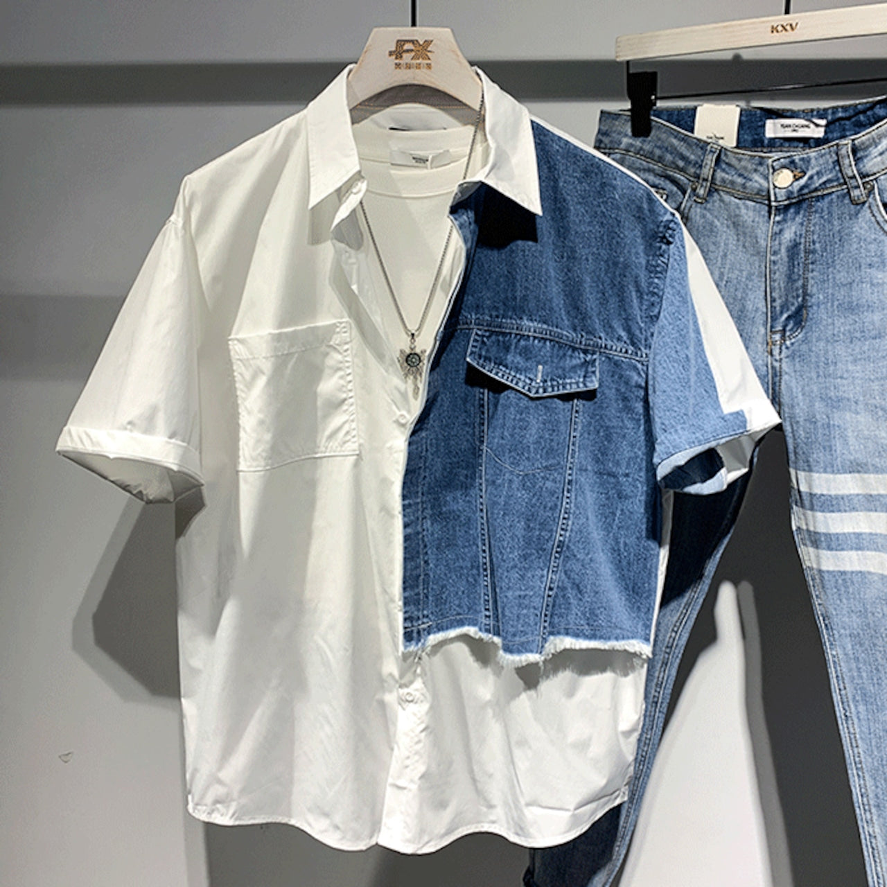 Denim docking short sleeve shirt D0200