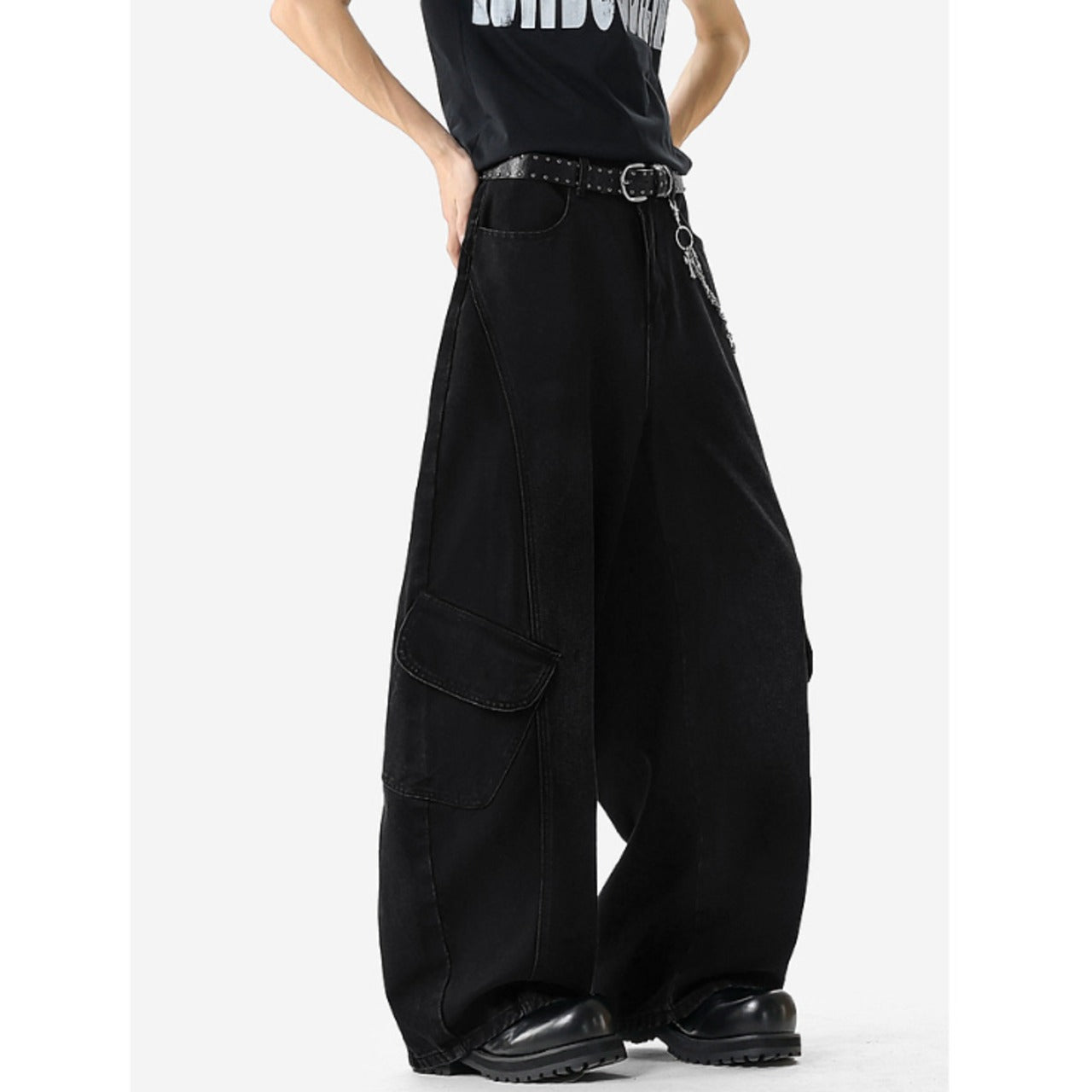 Cargo wide leg denim jeans D0189