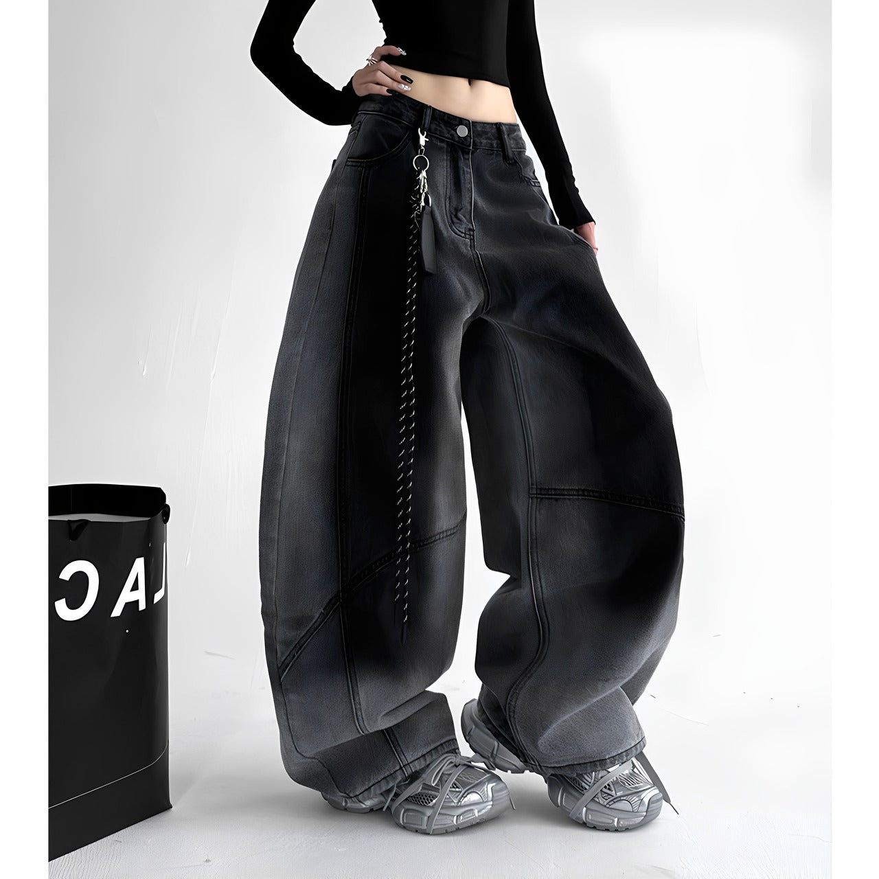 Wide leg gradient denim jeans D0192