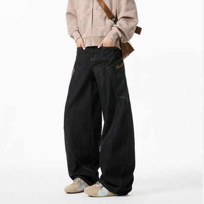 Plaid big pocket denim jeans D0188