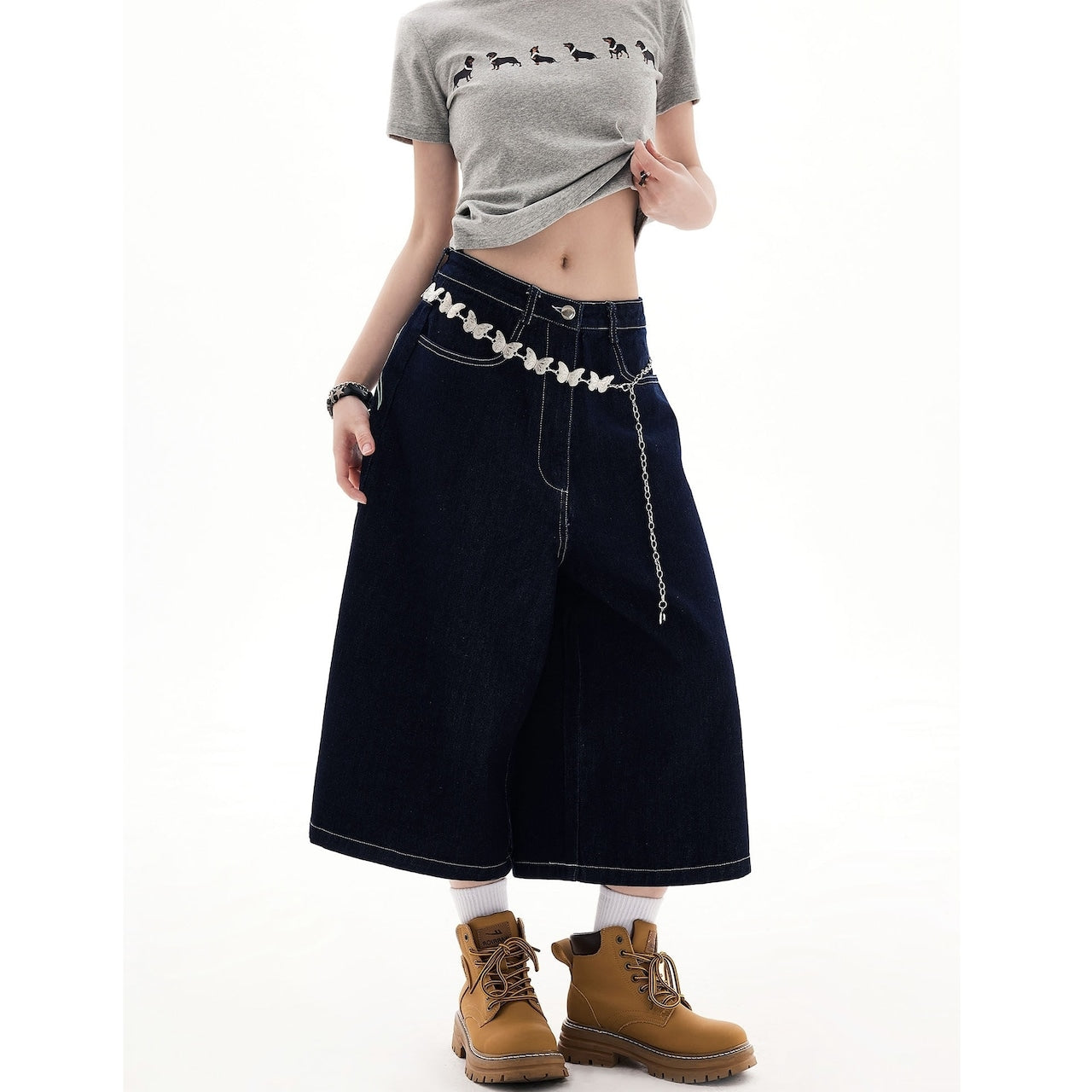 Wide leg denim capris D0195