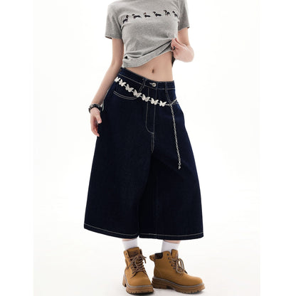 Wide leg denim capris D0195