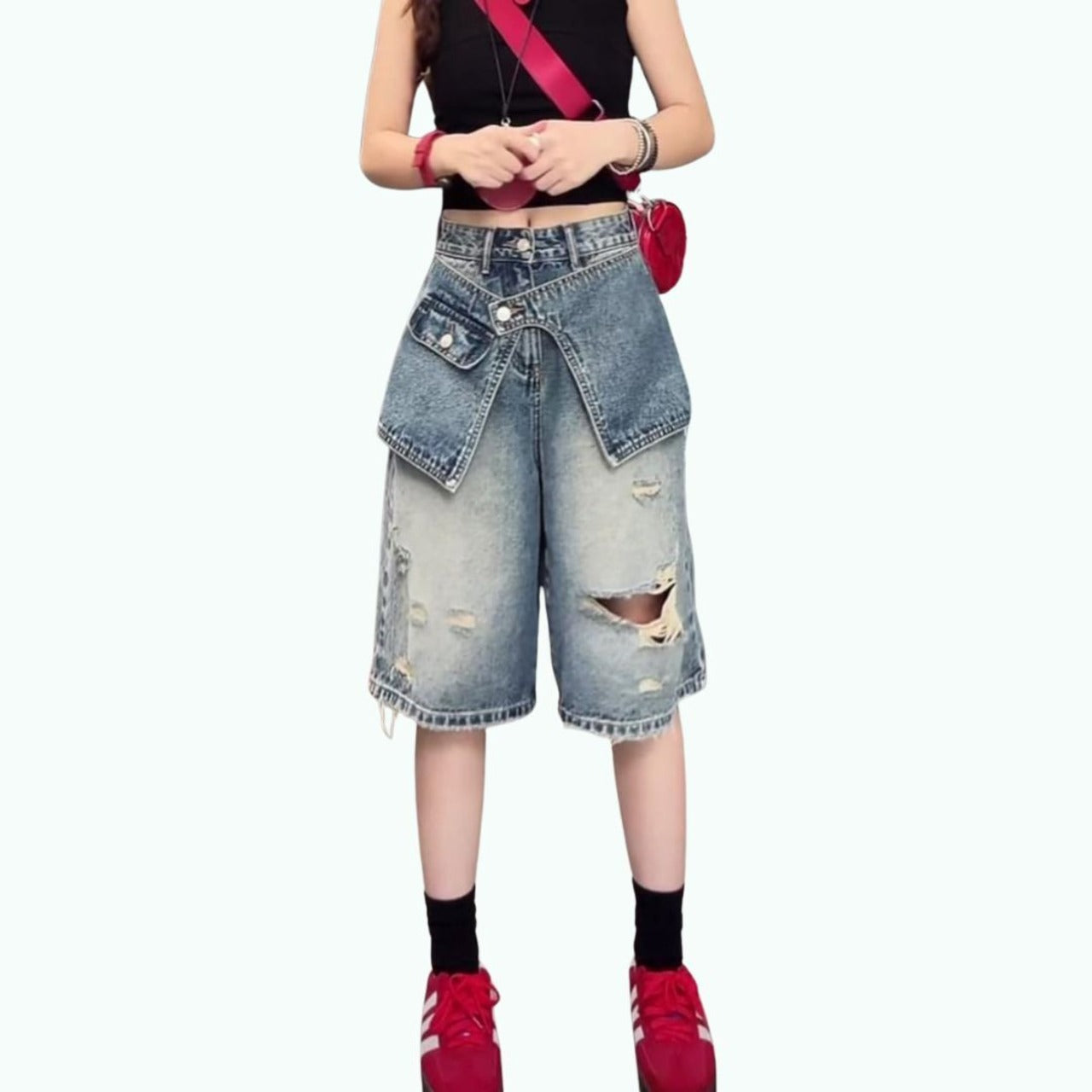 Half denim pants D0185