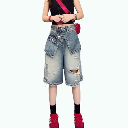 Half denim pants D0185