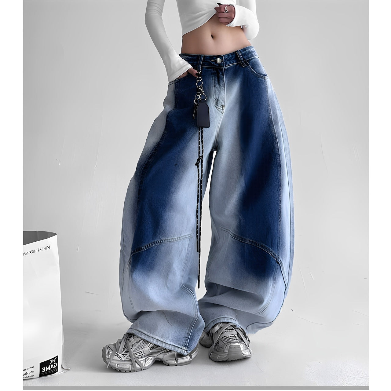 Wide leg gradient denim jeans D0192