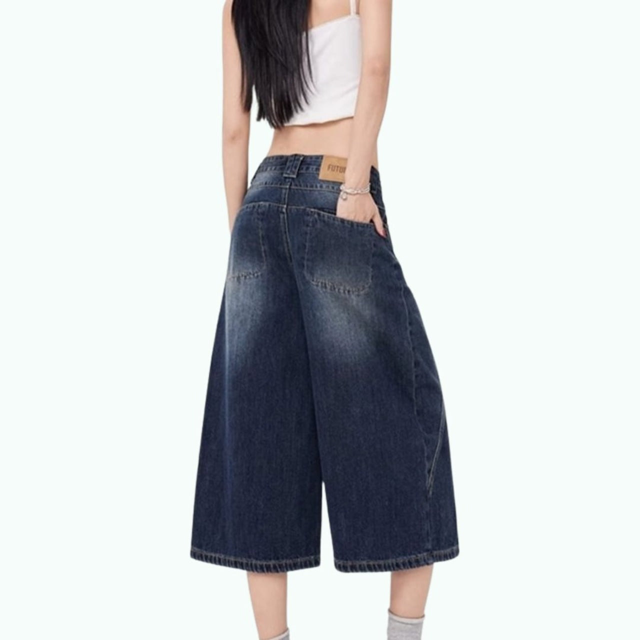 Wide leg denim capris D0196