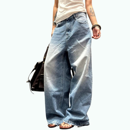 Wide leg washed denim jeans D0197